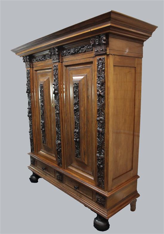 A late 17th century style Dutch walnut kas, W.6ft 8in. D.2ft 5in. H.7ft